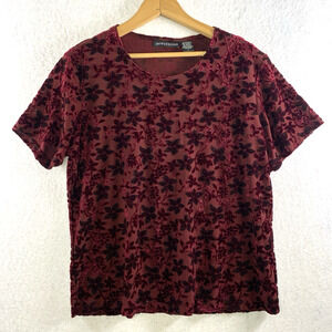 VTG Womens Burnout Velvet Floral Top Sz L Whimsigoth Dark Romantic‎ Y2K Metallic